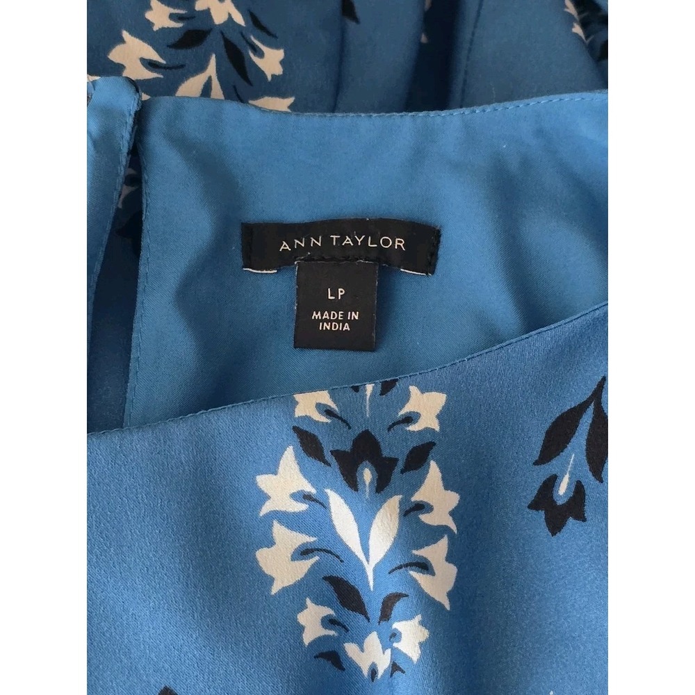 Ann Taylor Floral Summer Half Sleeve Shift Dress Size Large Petite Blue Vacation - Picture 6 of 11